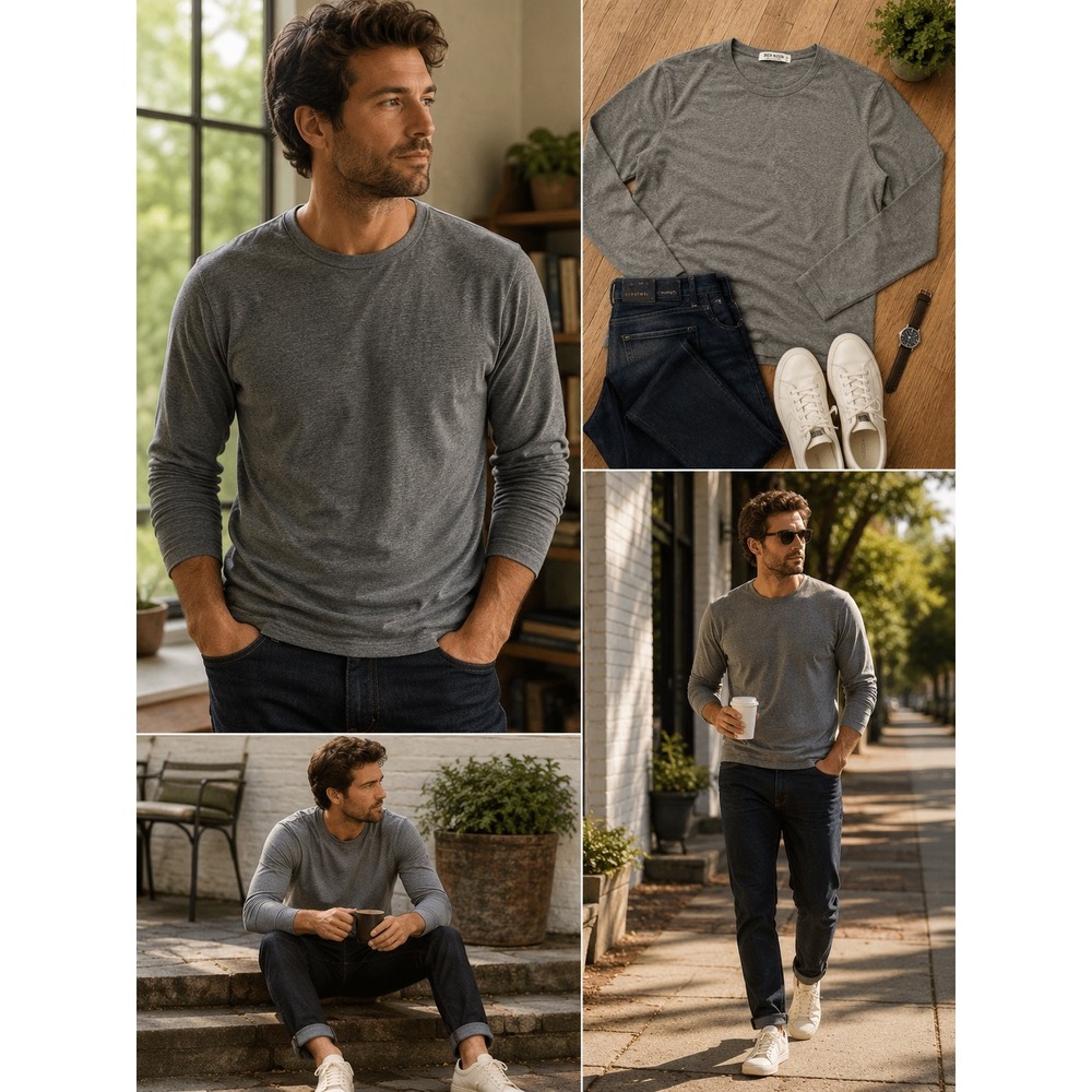 Buck Mason Mens sz S minimalist, capsule wardrobe Hem Tee Heather Gray Cotton